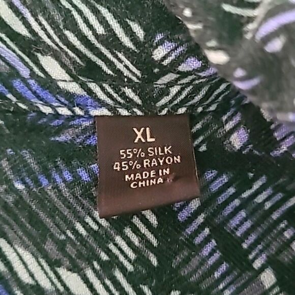 Tasso Elba Men's XL Silk Blend Casual Button Down Short Sleeve Geometric Palm - Picture 7 of 14